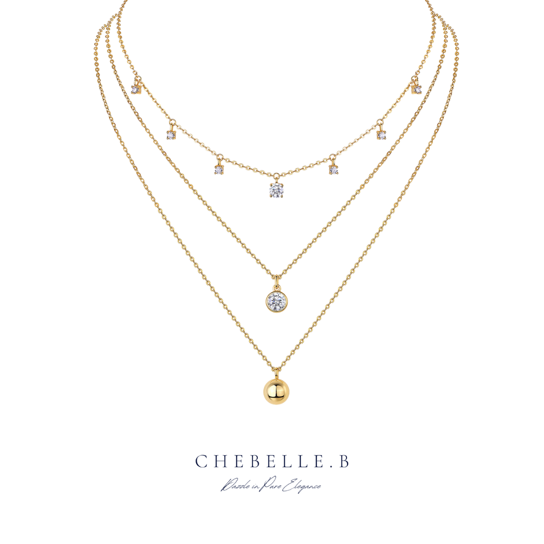 S925 Sterling Silver 18K Gold Plated Moissanite Arabian Nights Layered Pendant Necklace Set