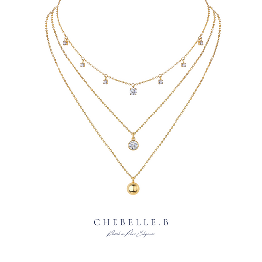 S925 Sterling Silver 18K Gold Plated Moissanite Arabian Nights Layered Pendant Necklace Set