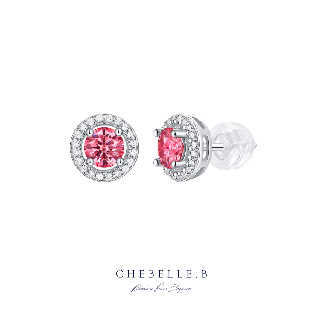 S925 Sterling Silver 0.5-Carat Pink Starburst Moissanite Stud Earrings