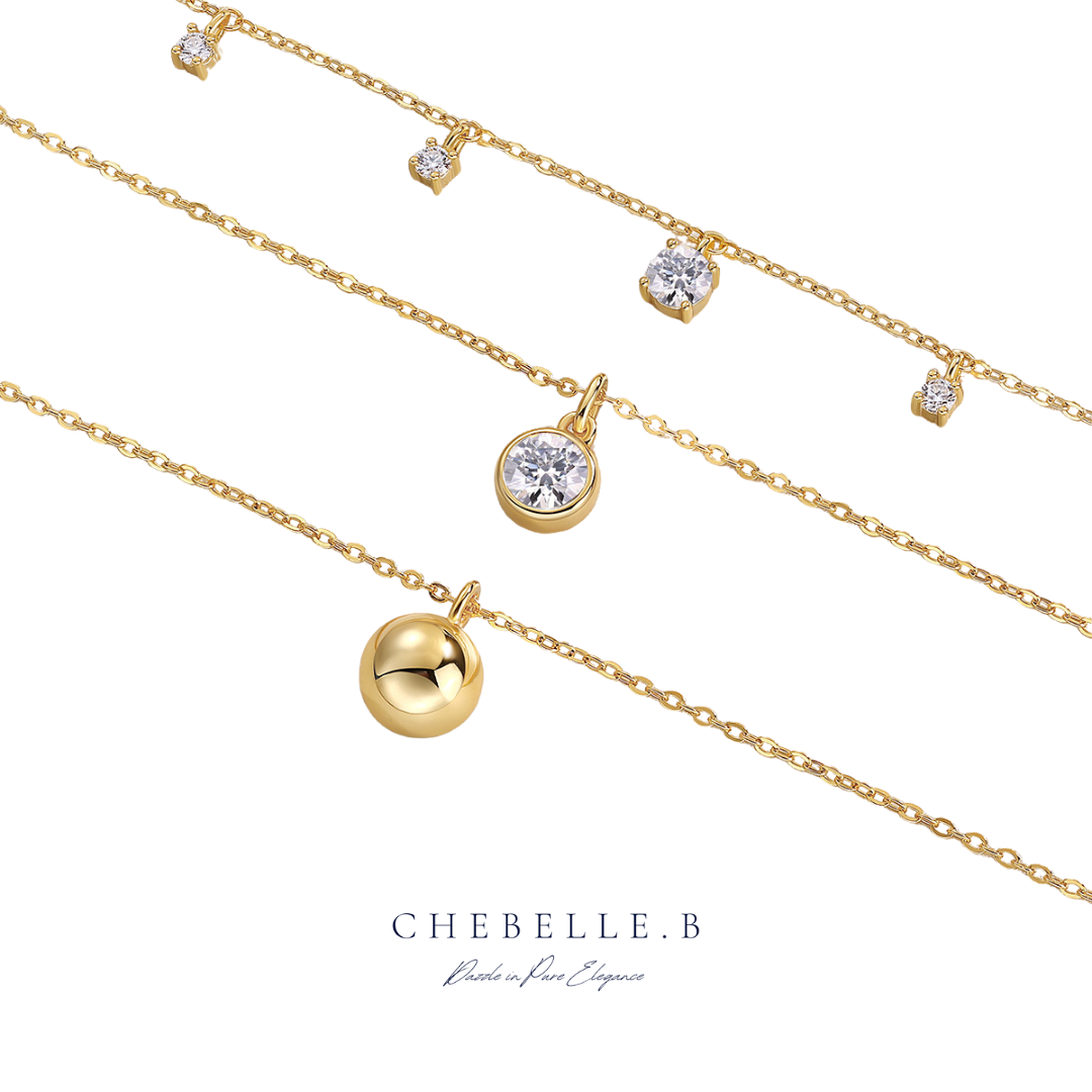 S925 Sterling Silver 18K Gold Plated Moissanite Arabian Nights Layered Pendant Necklace Set