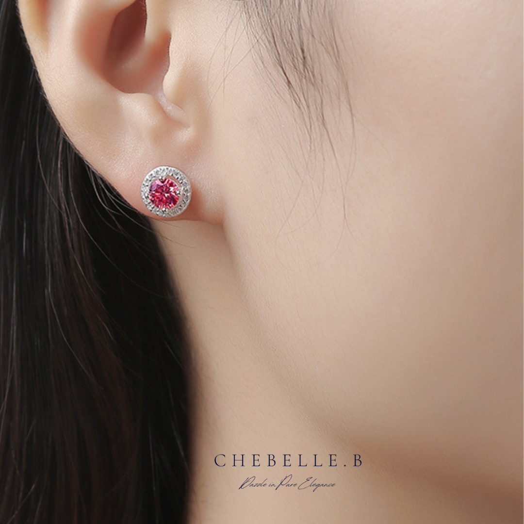 S925 Sterling Silver 0.5-Carat Pink Starburst Moissanite Stud Earrings