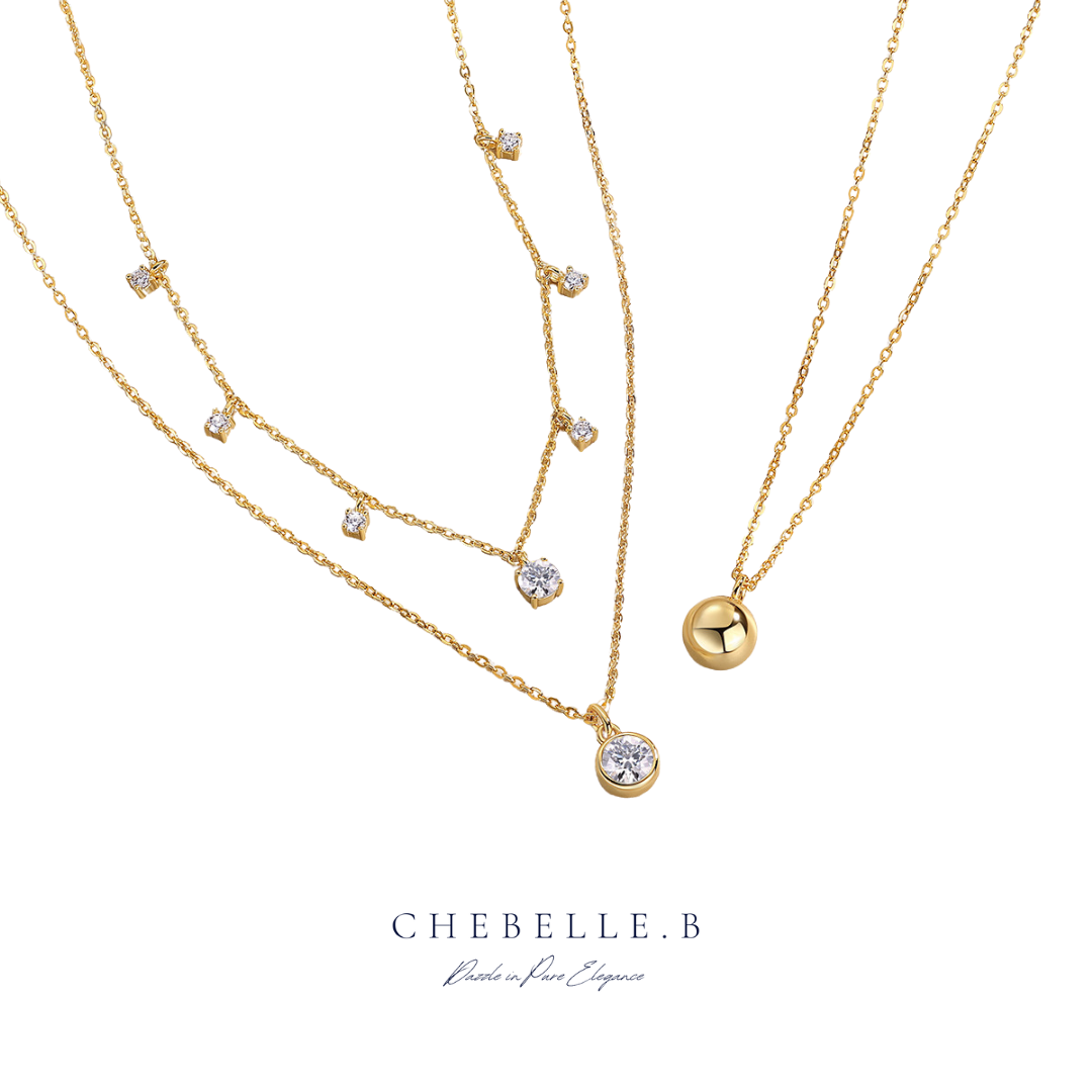 S925 Sterling Silver 18K Gold Plated Moissanite Arabian Nights Layered Pendant Necklace Set