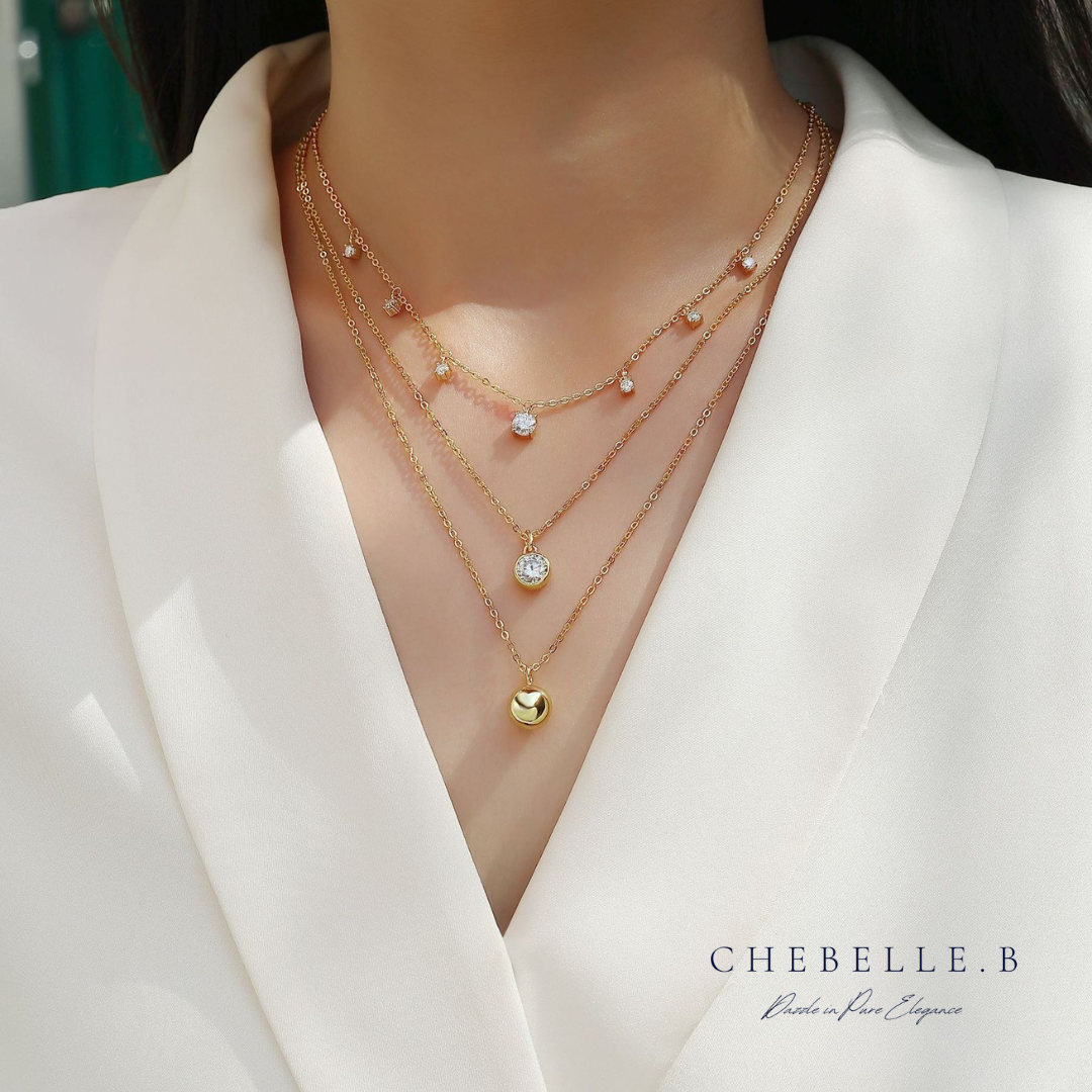 S925 Sterling Silver 18K Gold Plated Moissanite Arabian Nights Layered Pendant Necklace Set