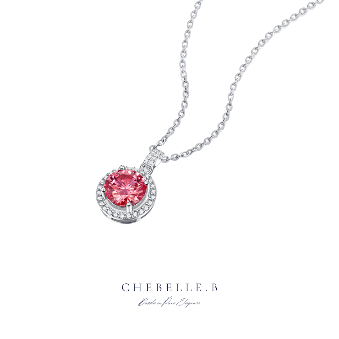 S925 Sterling Silver 3-Carat Pink Moissanite Starlight Pendant Necklace