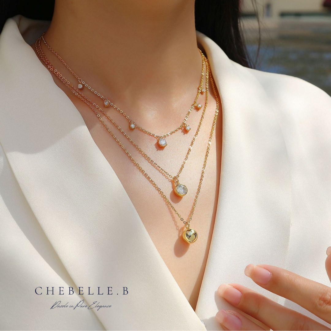 S925 Sterling Silver 18K Gold Plated Moissanite Arabian Nights Layered Pendant Necklace Set