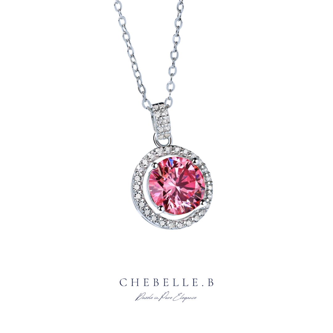 S925 Sterling Silver 3-Carat Pink Moissanite Starlight Pendant Necklace
