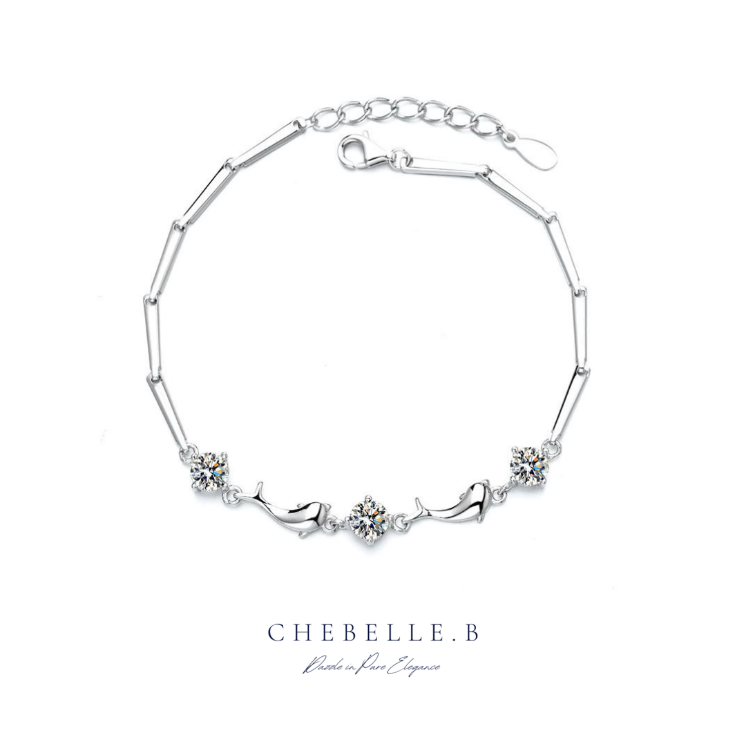 S925 Sterling Silver Starlight Dolphin 0.5-Carat Moissanite Bracelet
