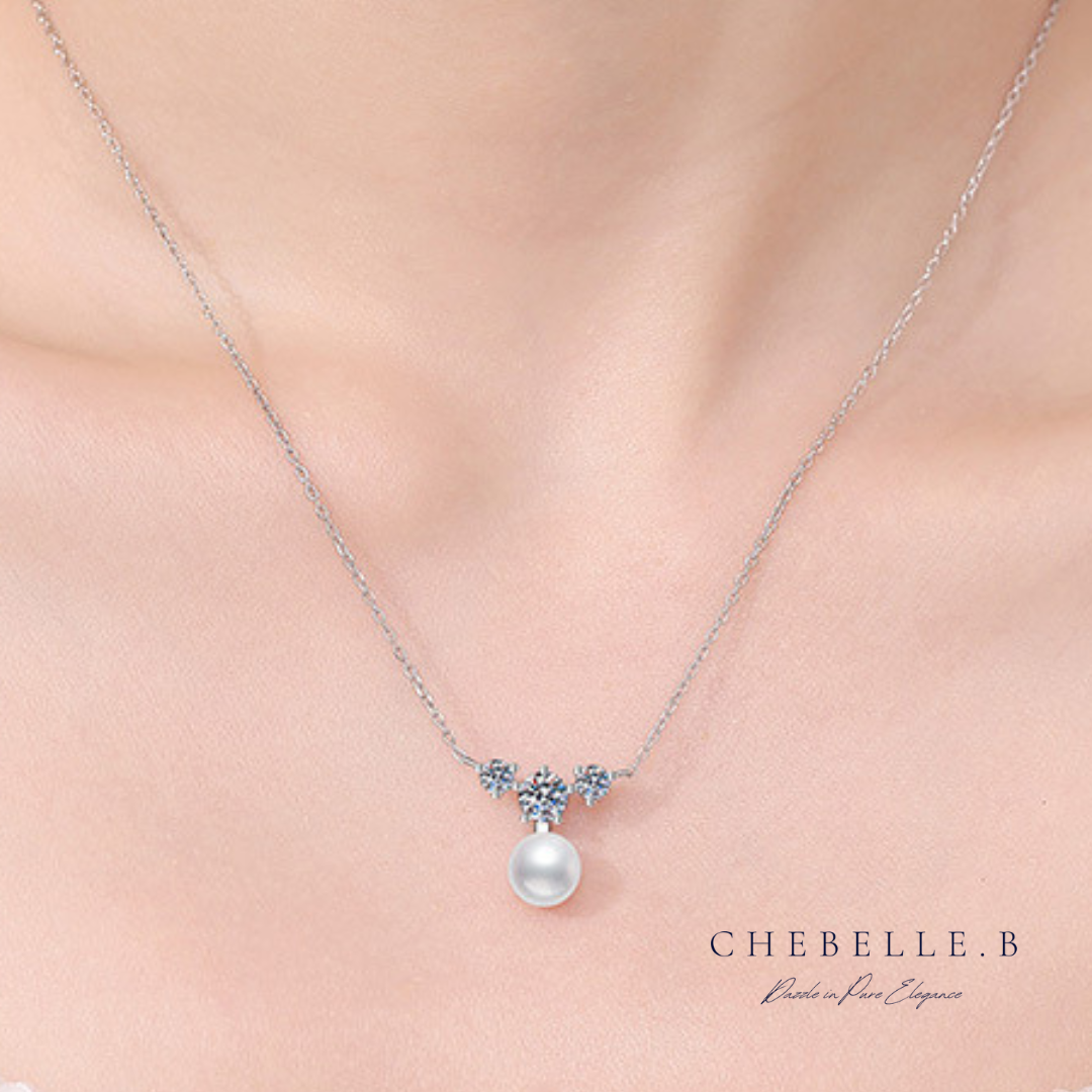S925 Sterling Silver Freshwater Pearl 0.9-Carat Moissanite Necklace