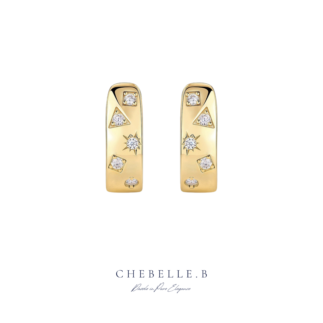 18K Gold Plated S925 Sterling Silver U-Shaped Moissanite Hoop Earrings