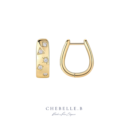 18K Gold Plated S925 Sterling Silver U-Shaped Moissanite Hoop Earrings