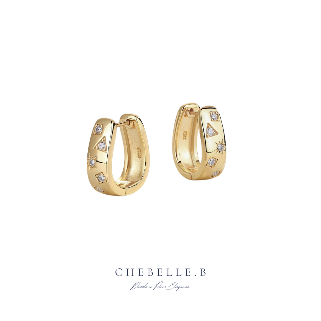 18K Gold Plated S925 Sterling Silver U-Shaped Moissanite Hoop Earrings