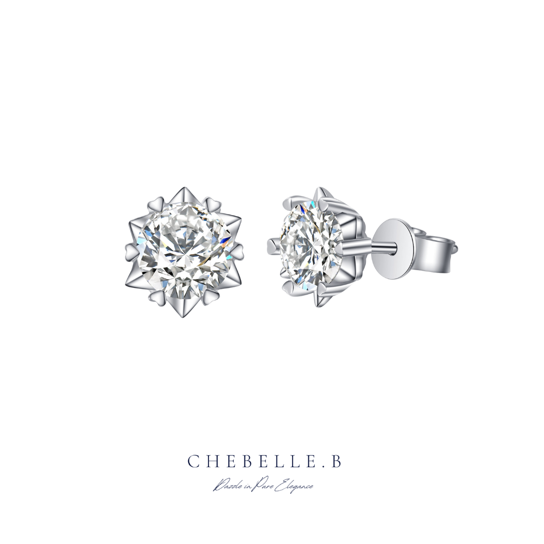 S925 Sterling Silver Snowflake Heart 1-Carat Moissanite Stud Earrings