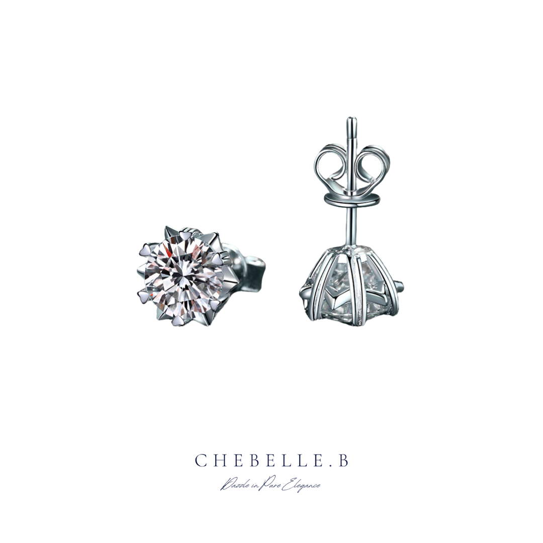 S925 Sterling Silver Snowflake Heart 1-Carat Moissanite Stud Earrings
