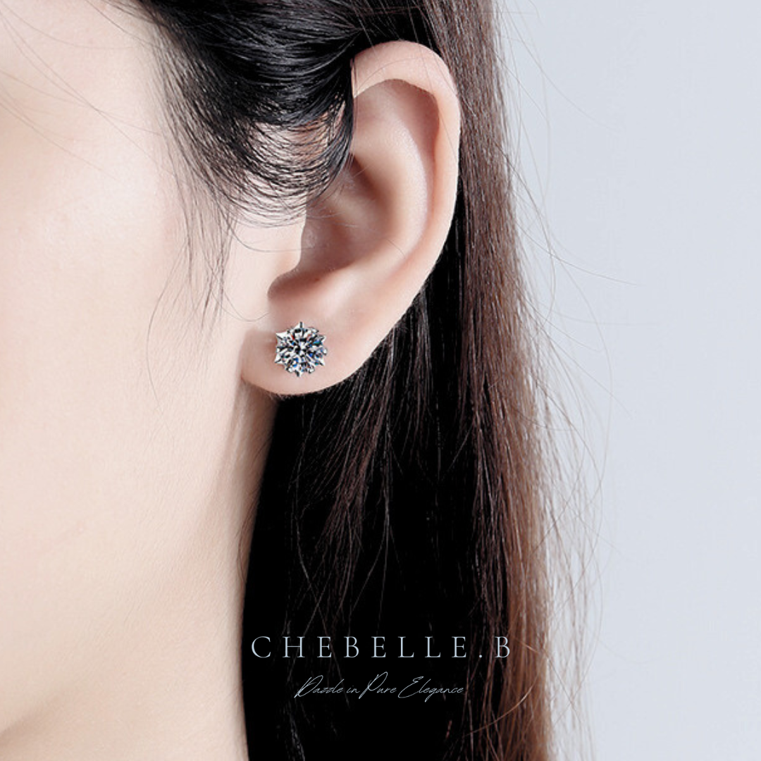 S925 Sterling Silver Snowflake Heart 1-Carat Moissanite Stud Earrings
