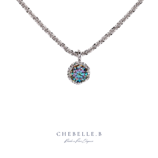 S925 Sterling Silver Luxe 1-Carat Blue-Green Moissanite Necklace