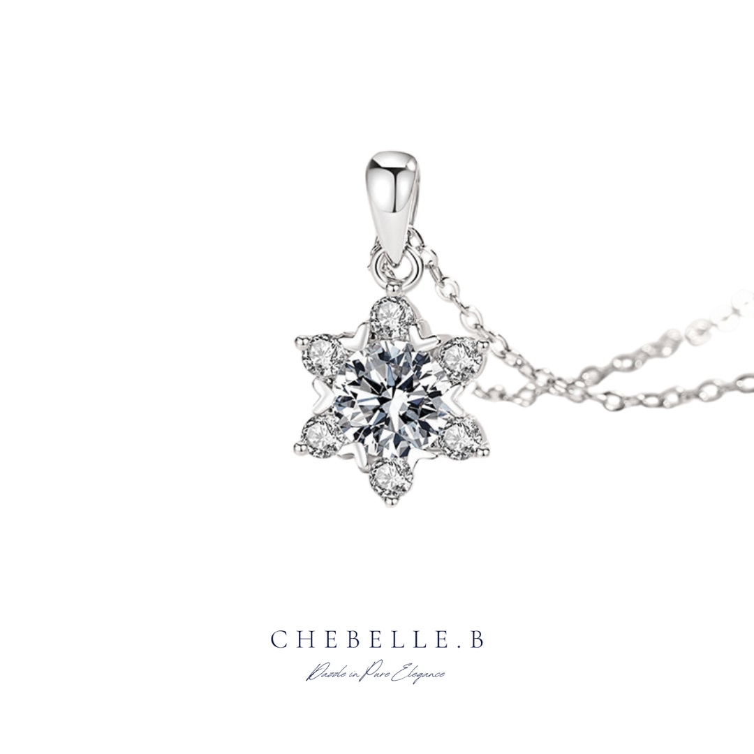S925 Sterling Silver 1-Carat Moissanite Hexagonal Snowflake Pendant Necklace