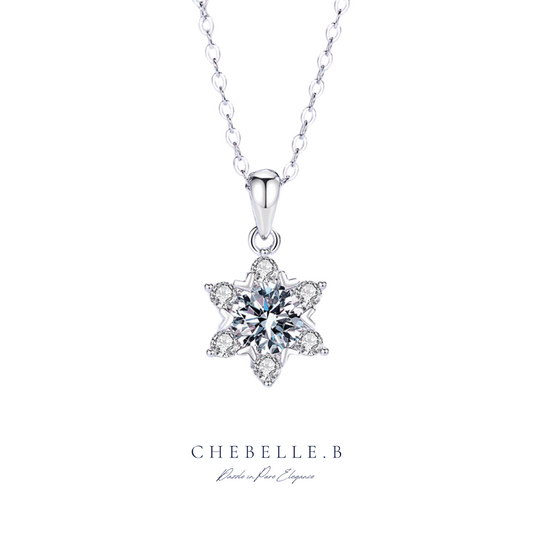 S925 Sterling Silver 1-Carat Moissanite Hexagonal Snowflake Pendant Necklace