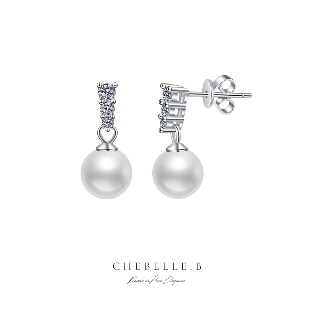 S925 Sterling Silver Moissanite and Freshwater Pearl Classic Princess Earrings