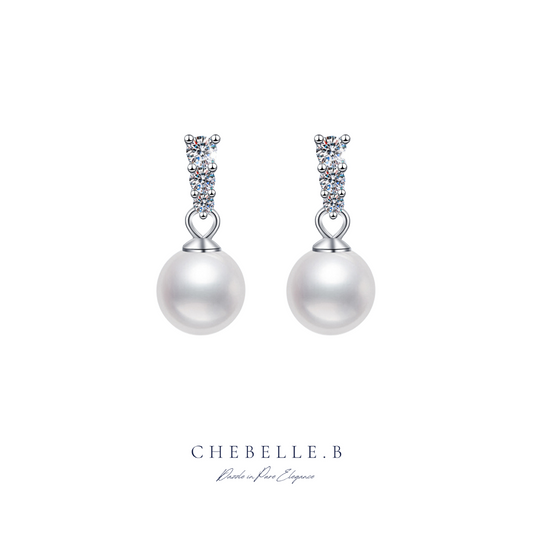 S925 Sterling Silver Moissanite and Freshwater Pearl Classic Princess Earrings