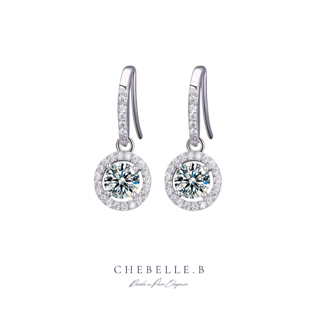 Classic Circle 1-Carat Moissanite Drop Earrings with Full Diamond-Style Hooks in S925 Sterling Silver