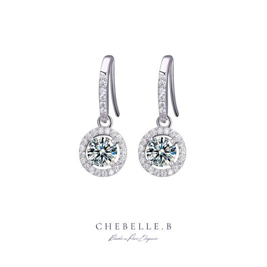 Classic Circle 1-Carat Moissanite Drop Earrings with Full Diamond-Style Hooks in S925 Sterling Silver