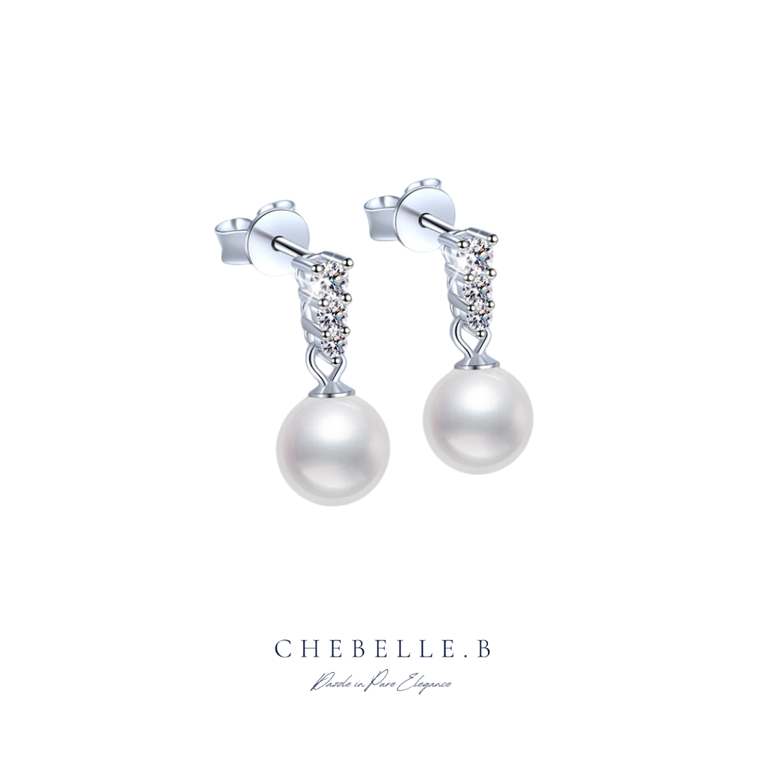 S925 Sterling Silver Moissanite and Freshwater Pearl Classic Princess Earrings