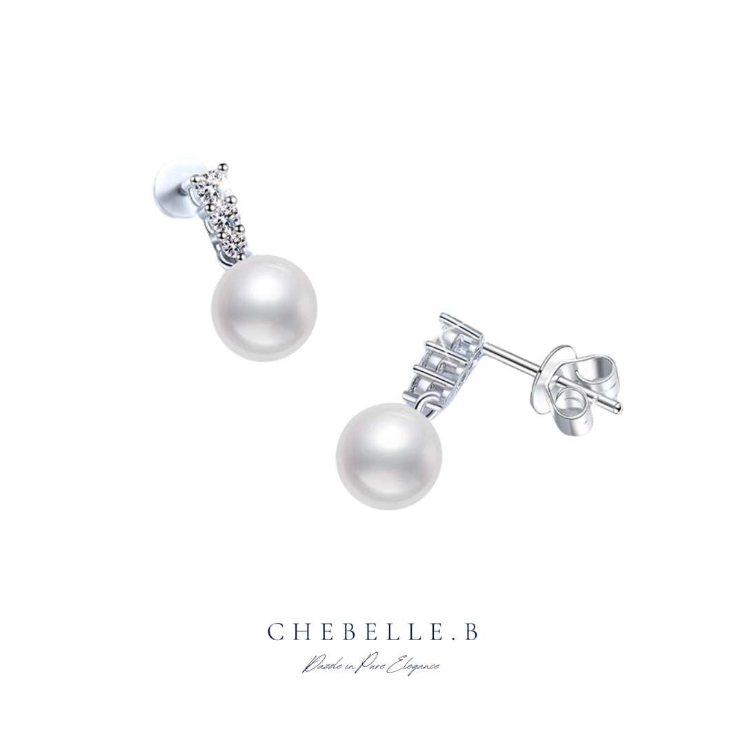 S925 Sterling Silver Moissanite and Freshwater Pearl Classic Princess Earrings