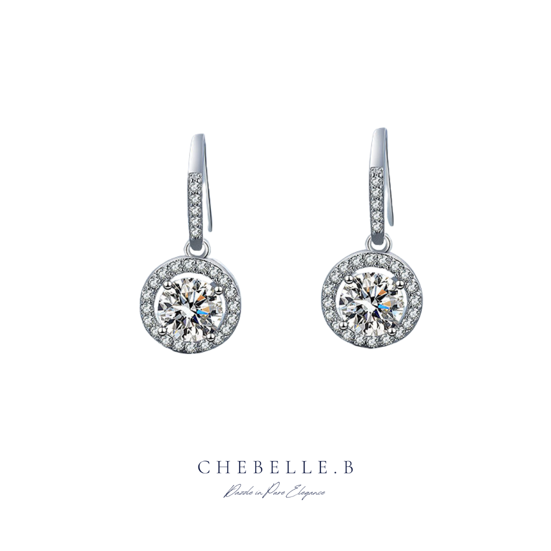 Classic Circle 1-Carat Moissanite Drop Earrings with Full Diamond-Style Hooks in S925 Sterling Silver