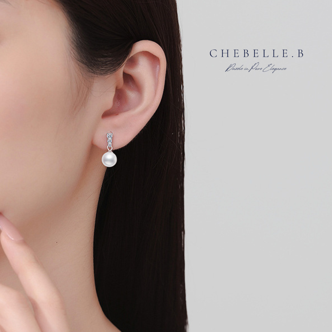 S925 Sterling Silver Moissanite and Freshwater Pearl Classic Princess Earrings