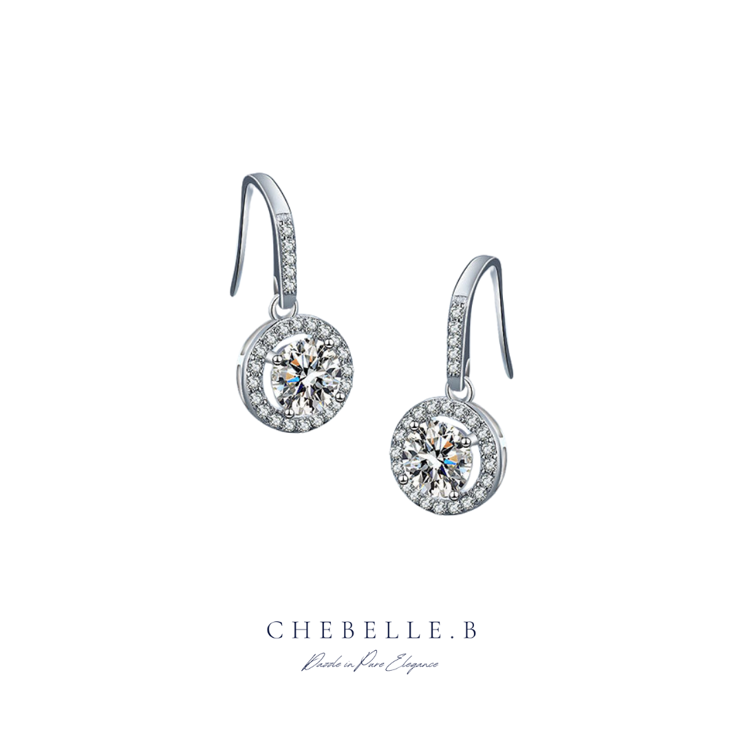 Classic Circle 1-Carat Moissanite Drop Earrings with Full Diamond-Style Hooks in S925 Sterling Silver