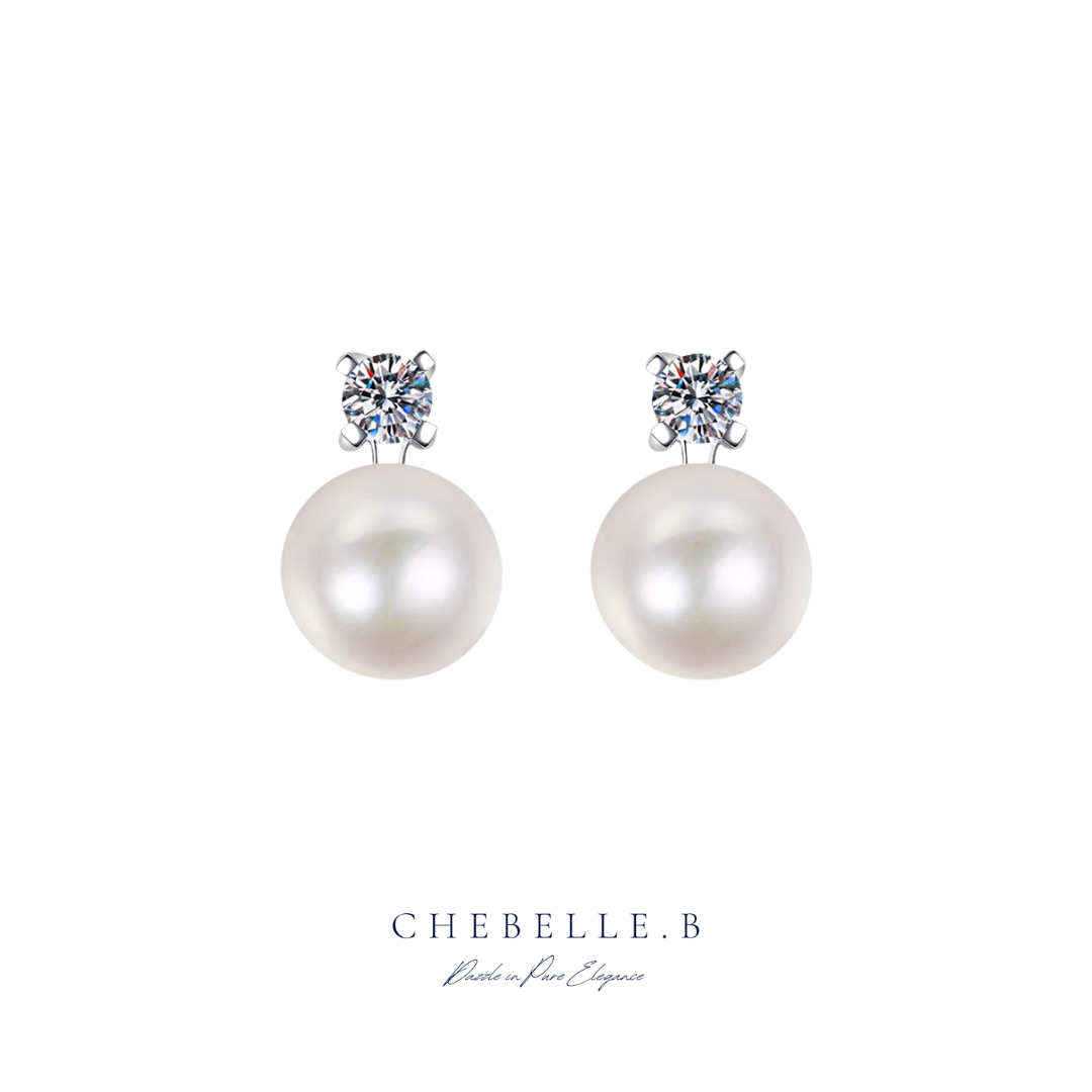 S925 Sterling Silver Radiant Pearl and Moissanite Drop Earrings