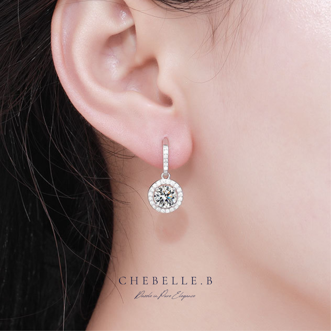 Classic Circle 1-Carat Moissanite Drop Earrings with Full Diamond-Style Hooks in S925 Sterling Silver