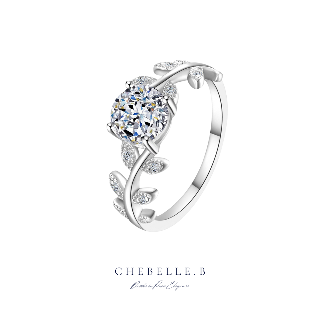 Elysian Grove 1-Carat Moissanite 925 Sterling Silver Leaf Vine Solitaire Ring