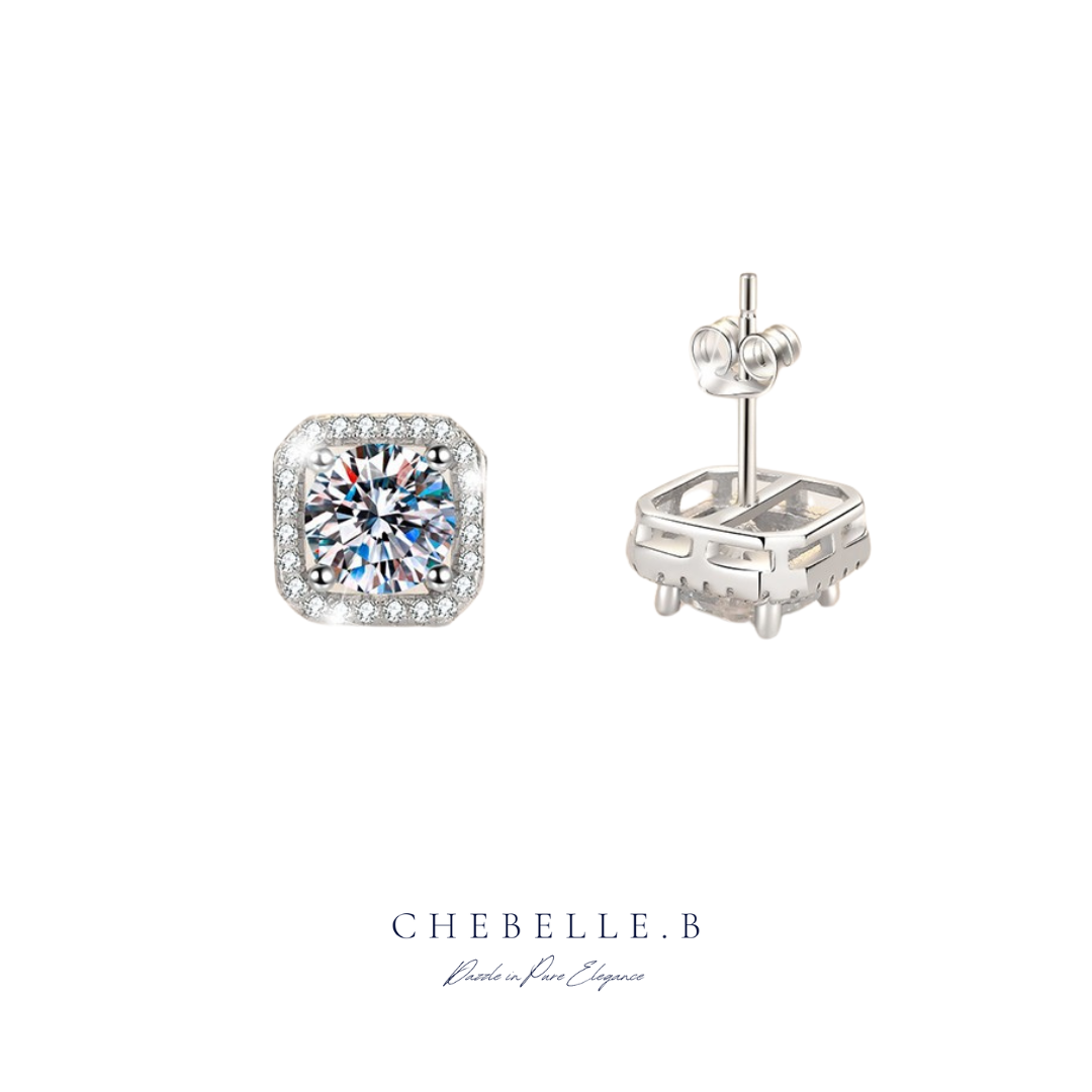 S925 Sterling Silver 1-Carat Moissanite Square Halo Earring