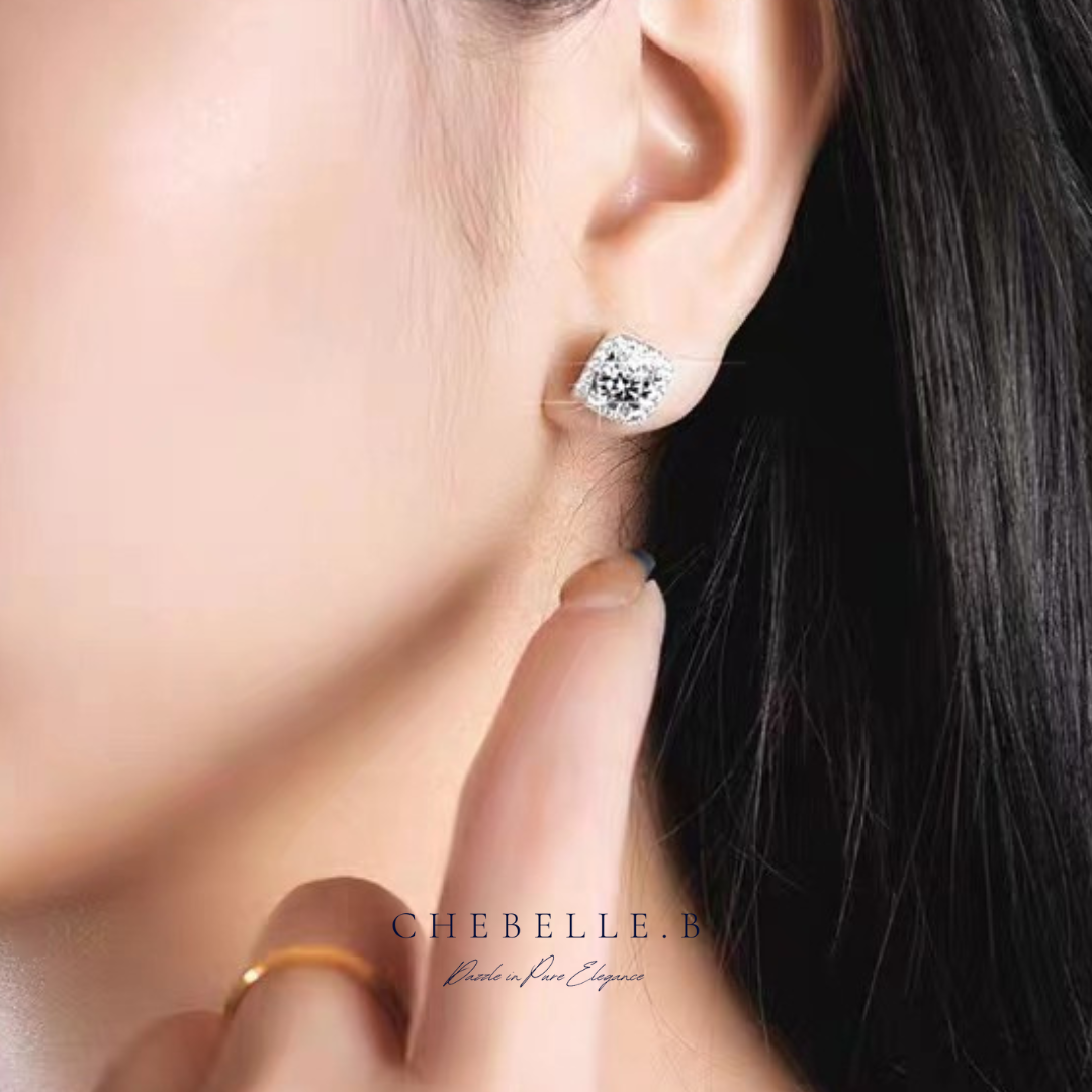 S925 Sterling Silver 1-Carat Moissanite Square Halo Earring