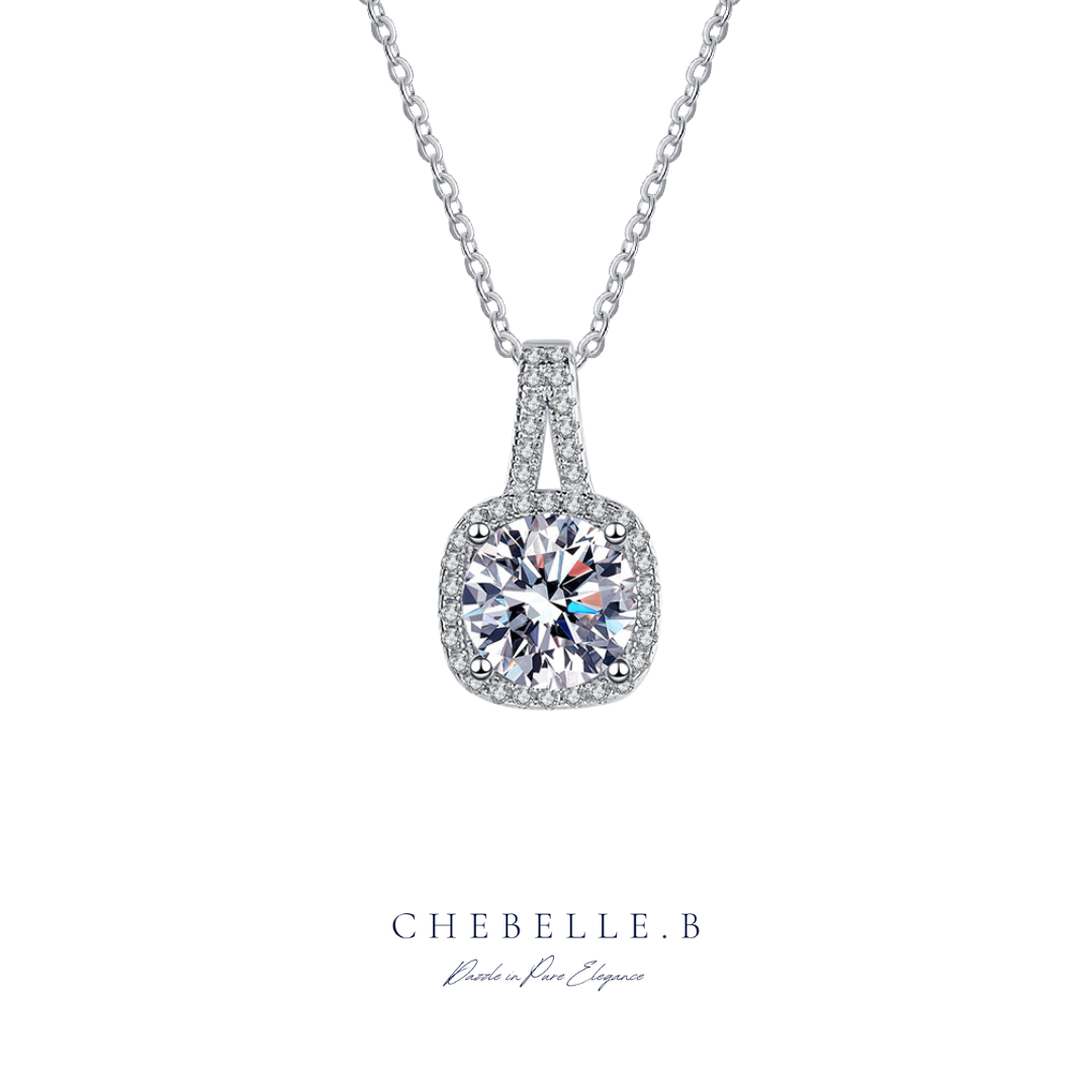 Classic Geometric 2-Carat Moissanite Pendant Necklace in White Gold-Plated 925 Sterling Silver