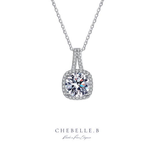 Classic Geometric 2-Carat Moissanite Pendant Necklace in White Gold-Plated 925 Sterling Silver