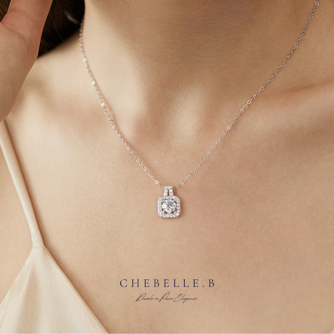 Classic Geometric 2-Carat Moissanite Pendant Necklace in White Gold-Plated 925 Sterling Silver