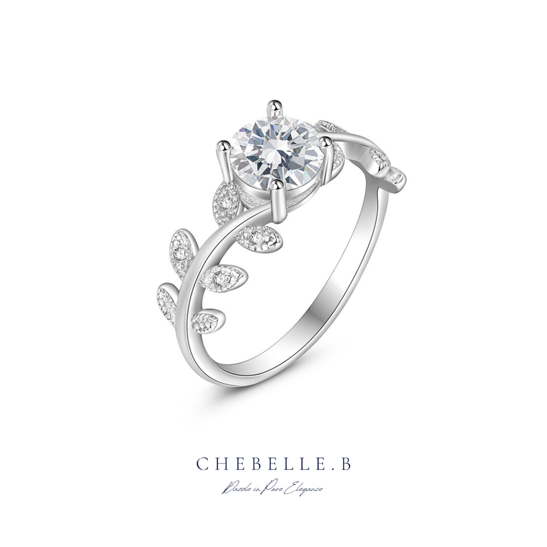 Elysian Grove 1-Carat Moissanite 925 Sterling Silver Leaf Vine Solitaire Ring