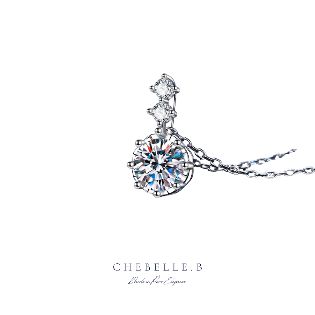 Classic S925 Sterling Silver 1-Carat Moissanite Six-Prong Pendant Necklace