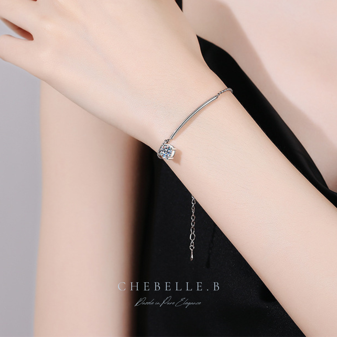 S925 Sterling Silver Crescent 1-Carat Moissanite Bracelet