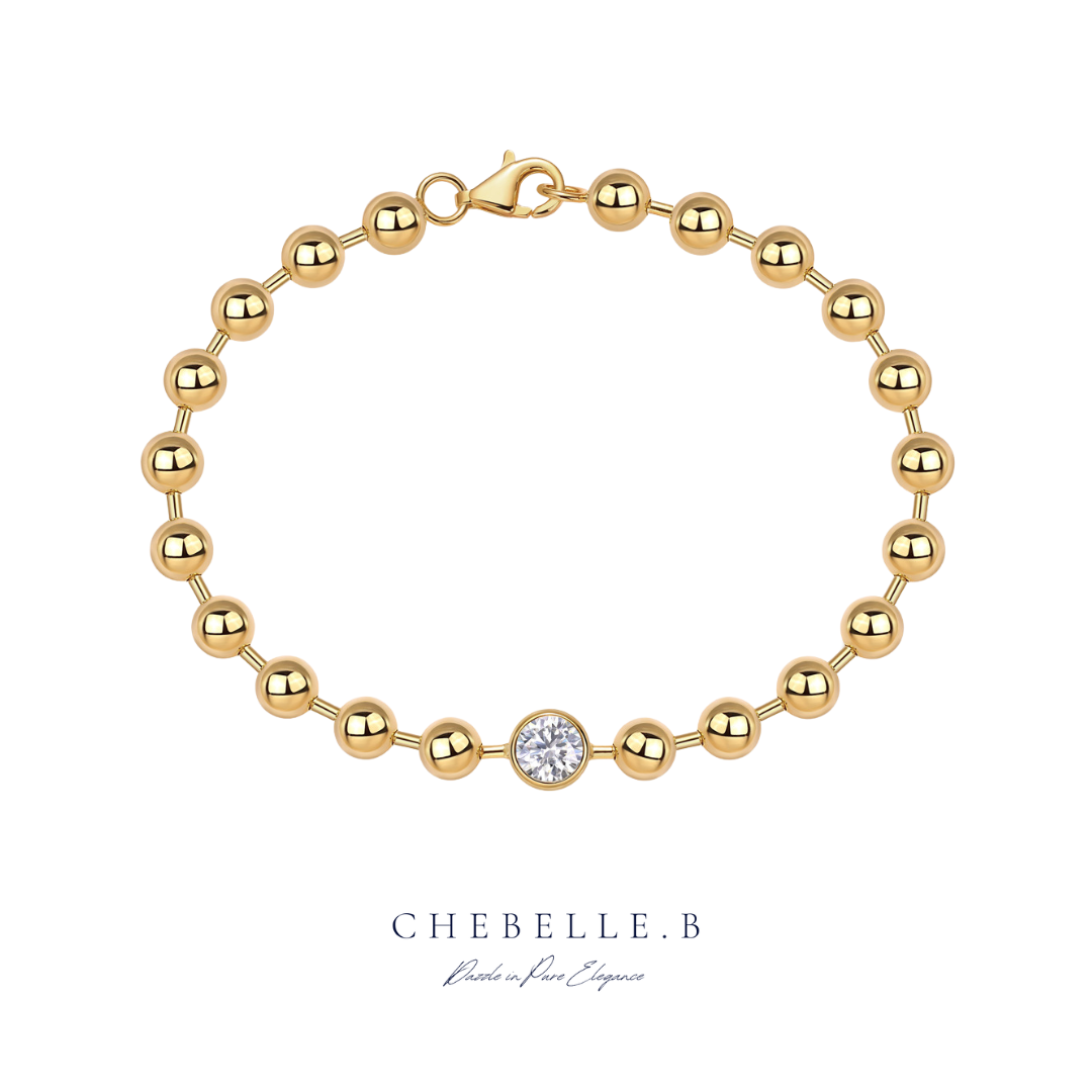 S925 Sterling Silver 18K Gold Plated 1-Carat Moissanite Single-Bead Bracelet