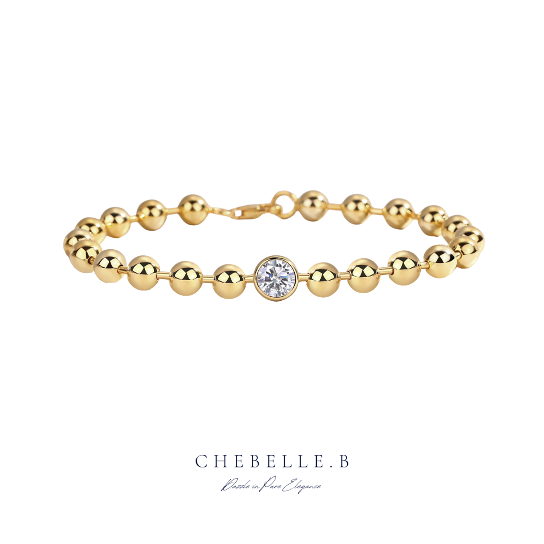 S925 Sterling Silver 18K Gold Plated 1-Carat Moissanite Single-Bead Bracelet