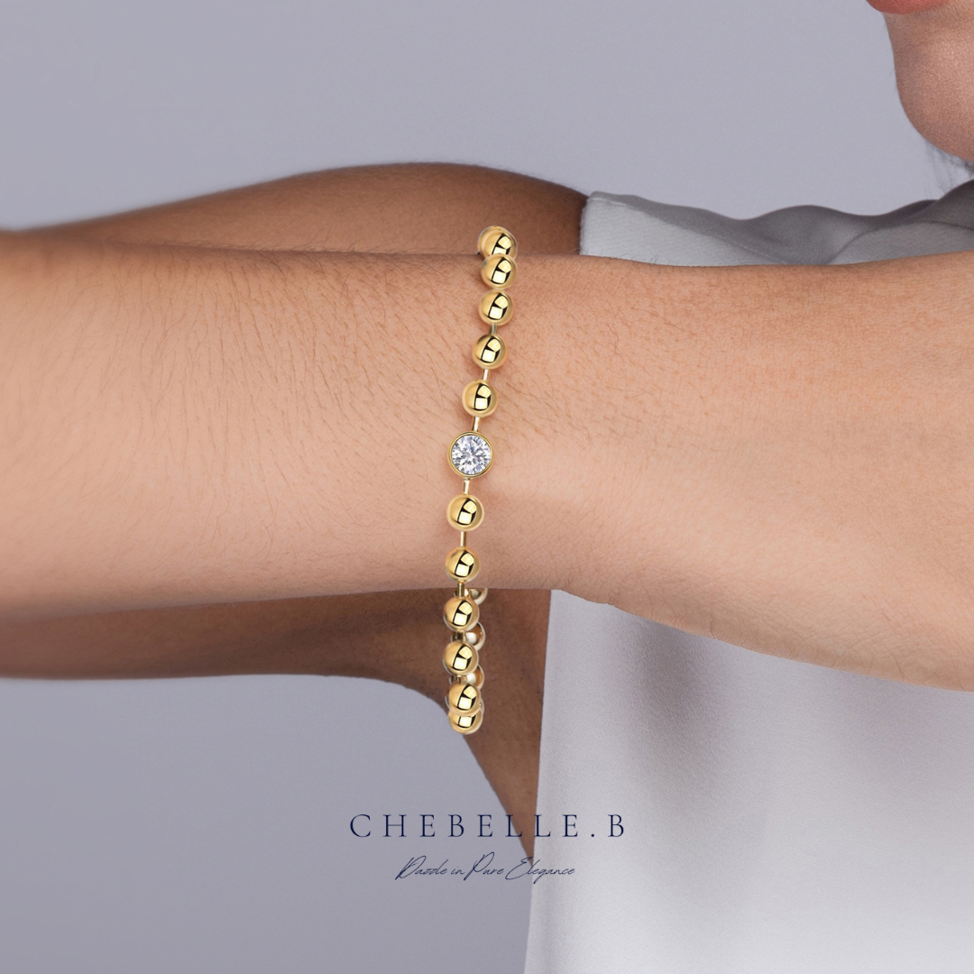 S925 Sterling Silver 18K Gold Plated 1-Carat Moissanite Single-Bead Bracelet