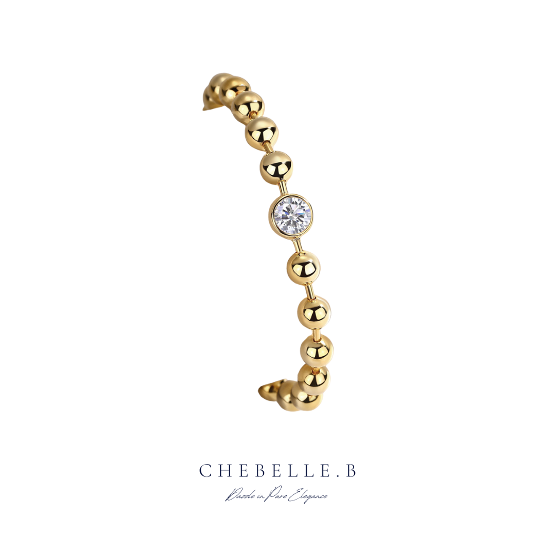 S925 Sterling Silver 18K Gold Plated 1-Carat Moissanite Single-Bead Bracelet