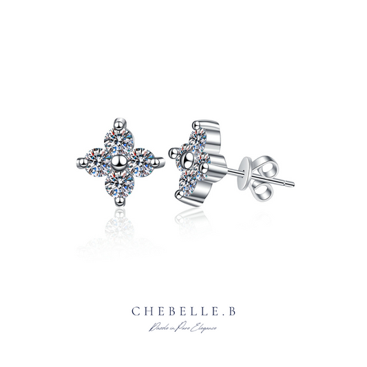 S925 Sterling Silver 0.80-Carat Moissanite Four-Leaf Clover Stud Earrings