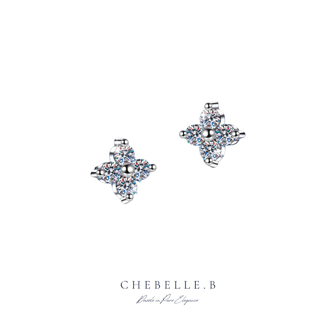 S925 Sterling Silver 0.80-Carat Moissanite Four-Leaf Clover Stud Earrings