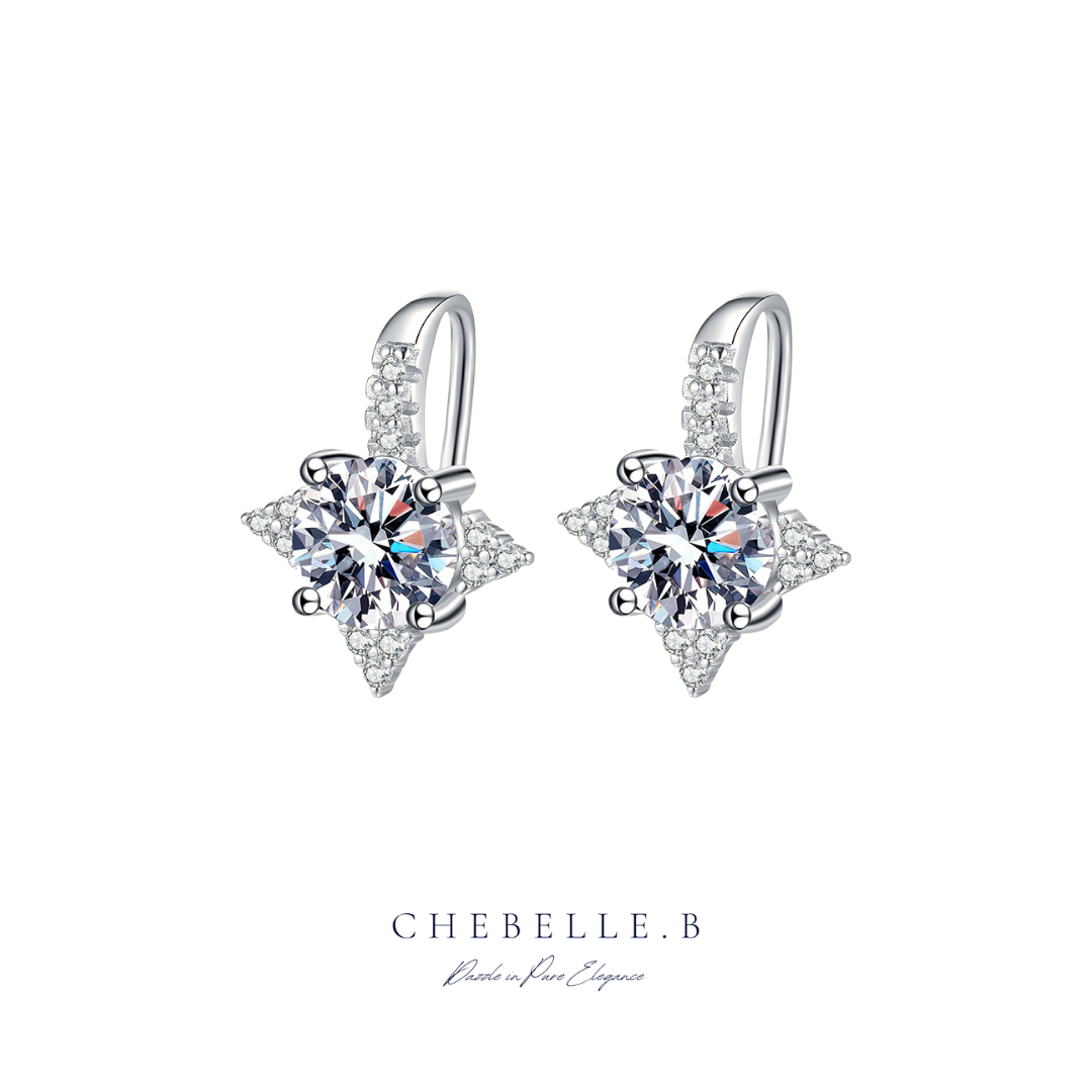 S925 Sterling Silver Radiant Star 1-Carat Moissanite Stud Earrings
