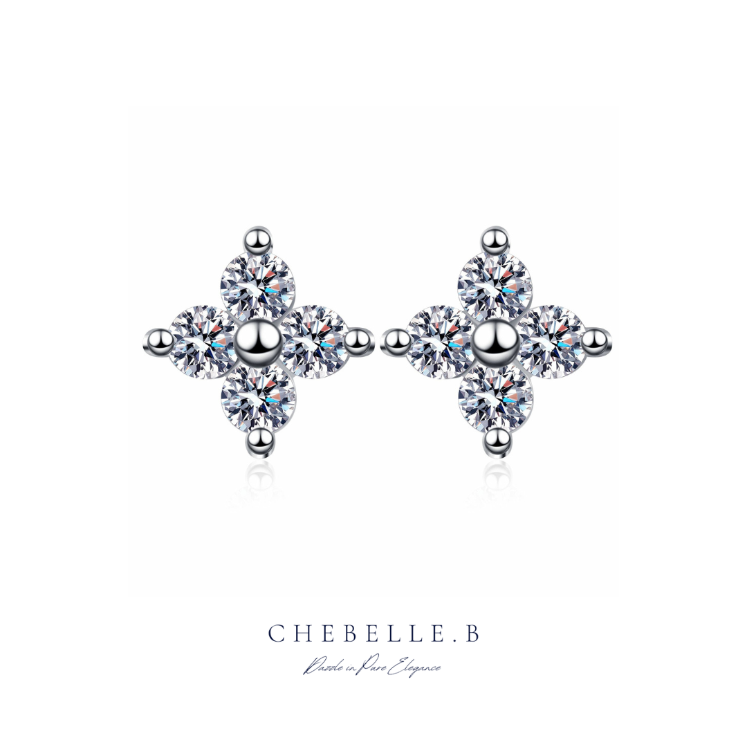 S925 Sterling Silver 0.80-Carat Moissanite Four-Leaf Clover Stud Earrings