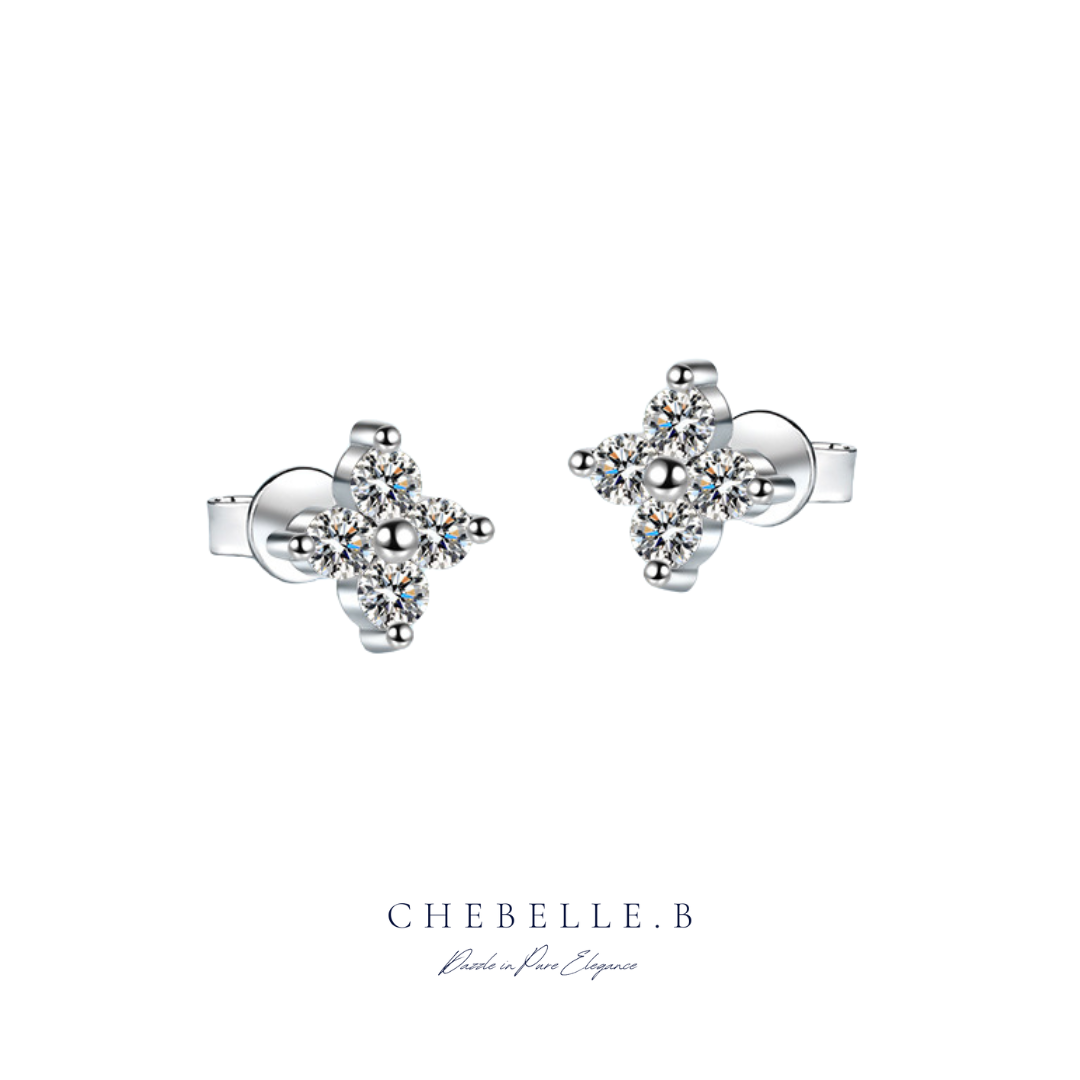 S925 Sterling Silver 0.80-Carat Moissanite Four-Leaf Clover Stud Earrings